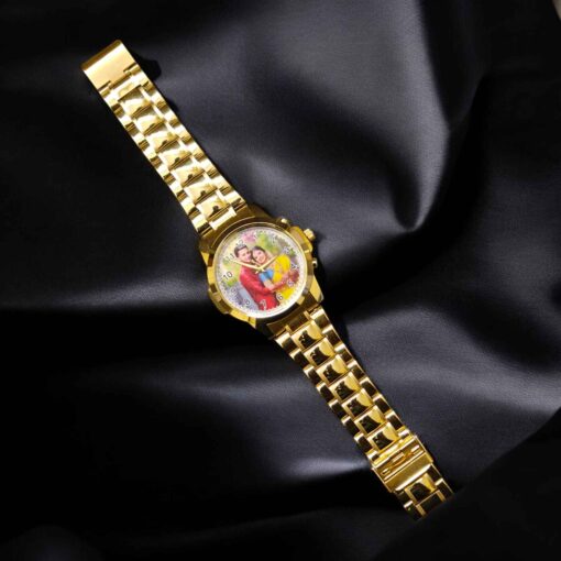 Mens Photo Printed Gold Watch